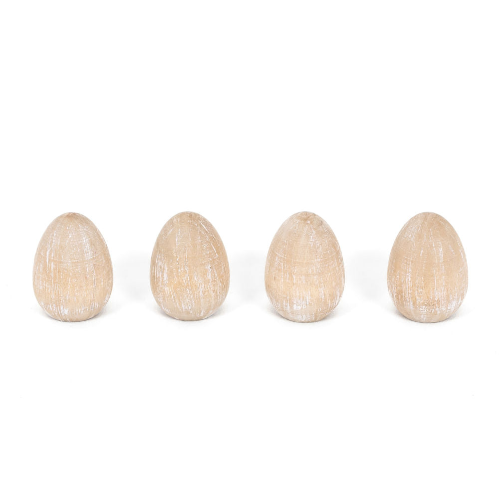 1" X 1.5" X 1" Wood Shapes Set of 4 (Eggs) Natural/White