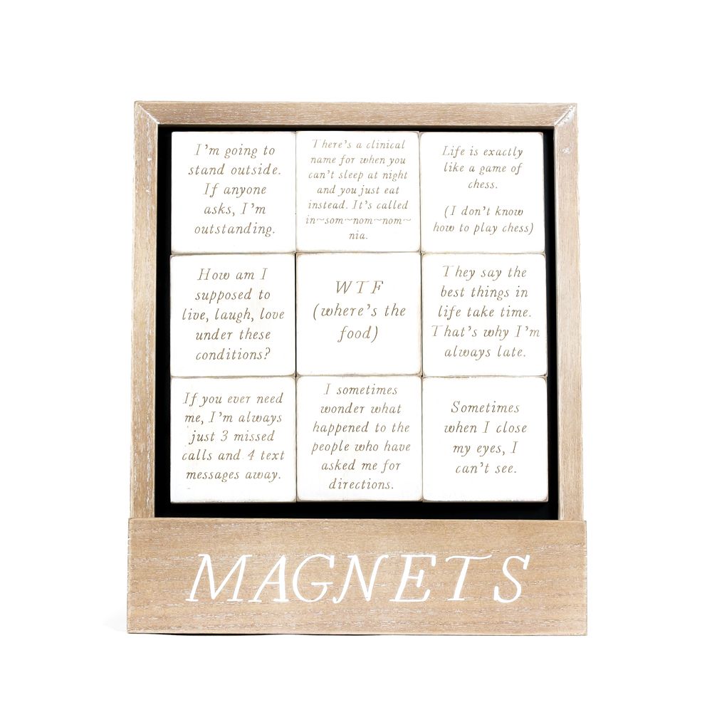 3x3x.5 wood inspirational magnets s/9, wh/bk