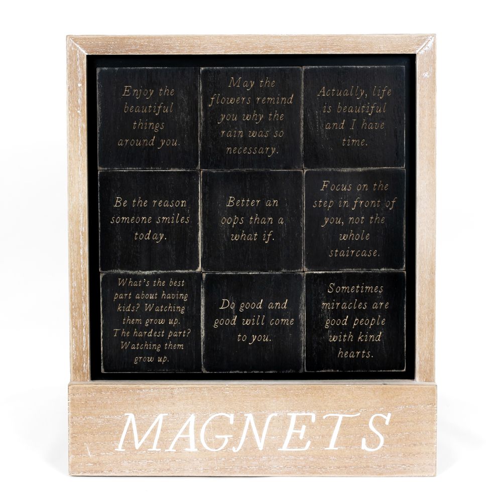 3" Wood Inspirational Magnets - Black and White (Set of 9)