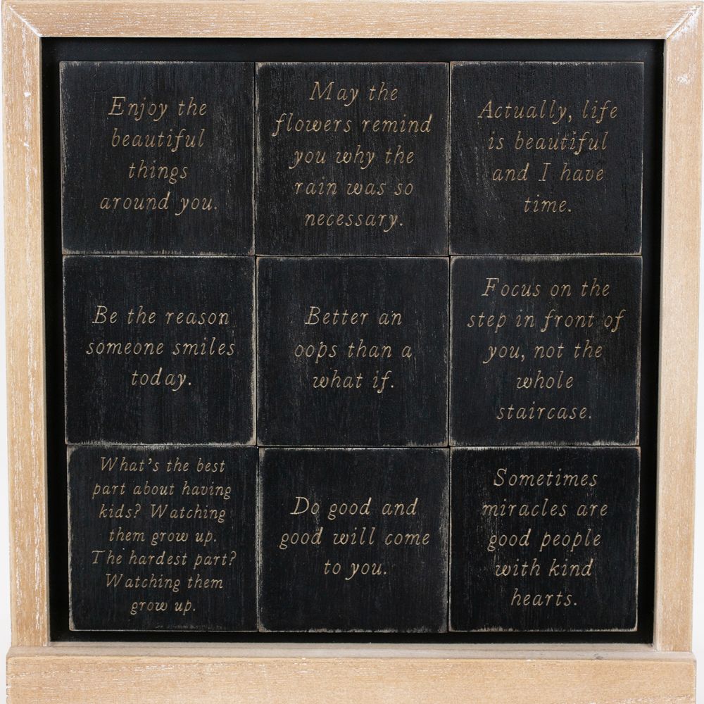 3x3x.5 wood inspirational magnets s/9 bk/wh