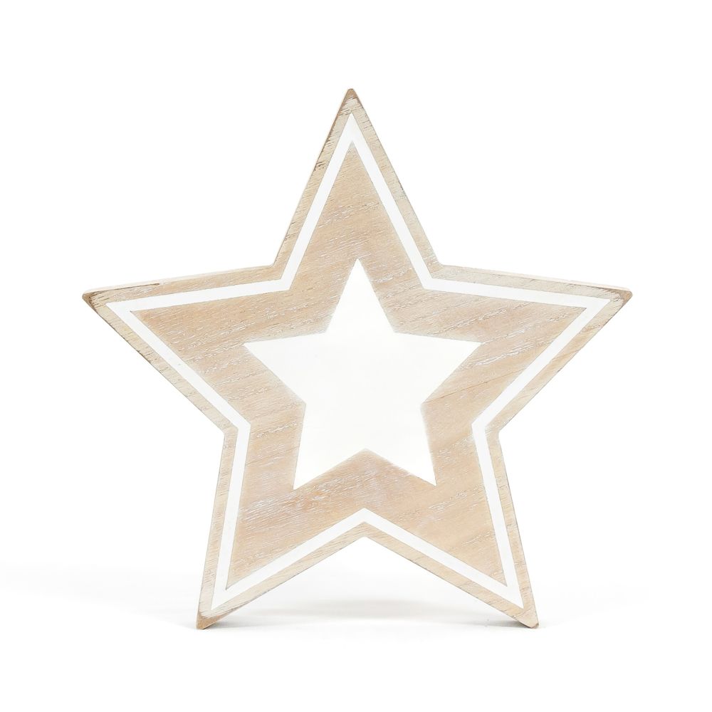 8" Chunky Wood Shape - Star | Natural and White