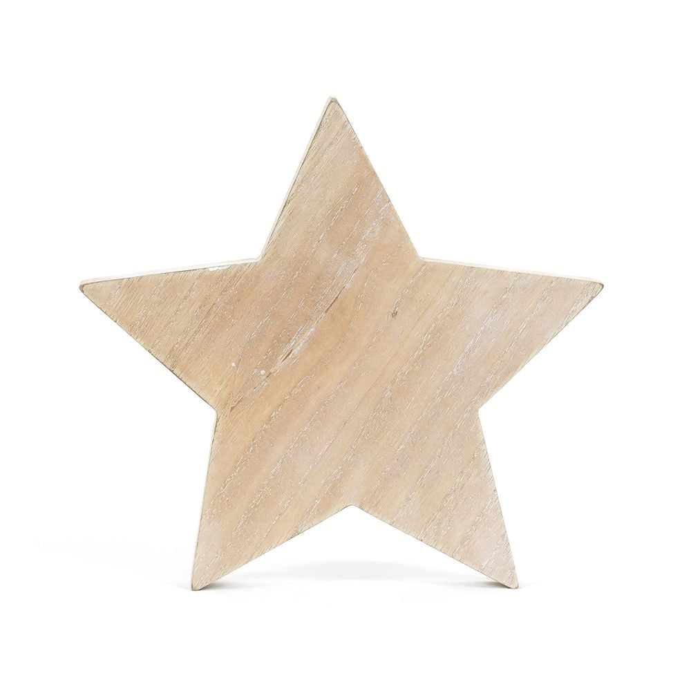 8" Chunky Wood Shape - Star | Natural and White
