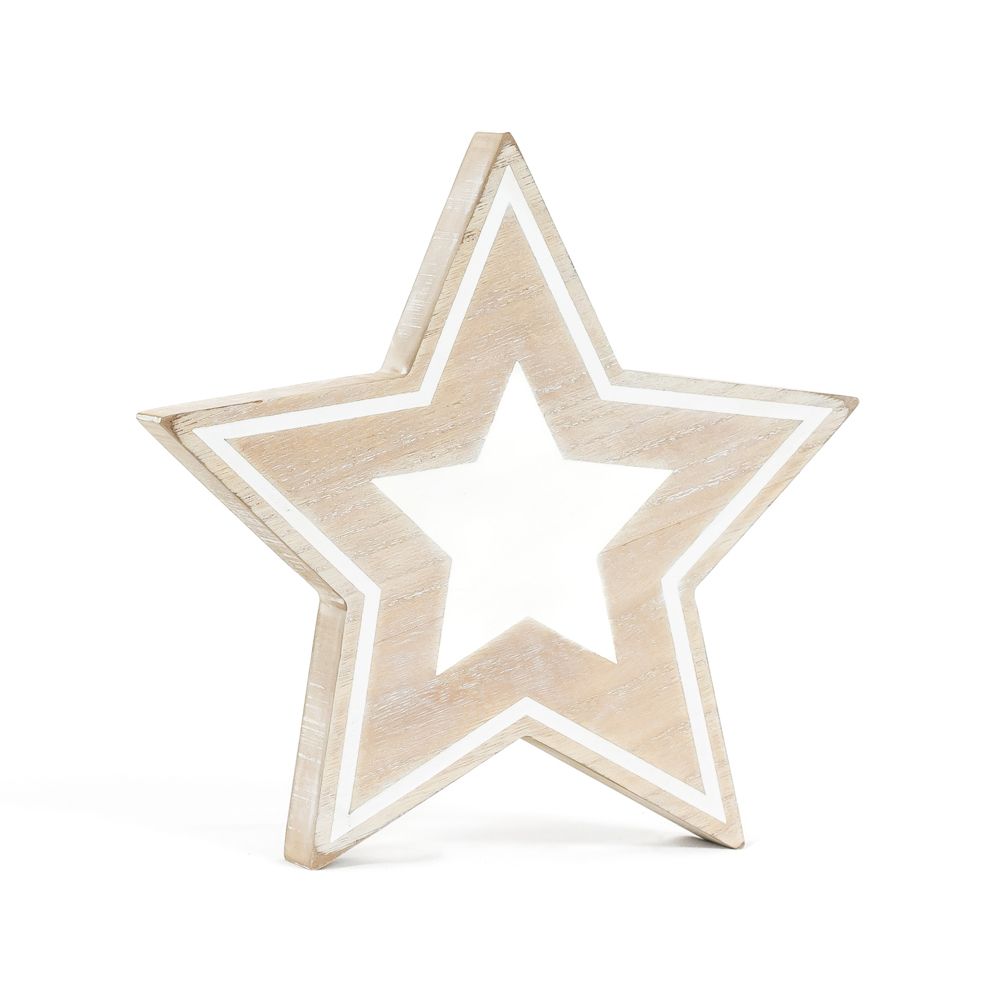 8" Chunky Wood Shape - Star | Natural and White