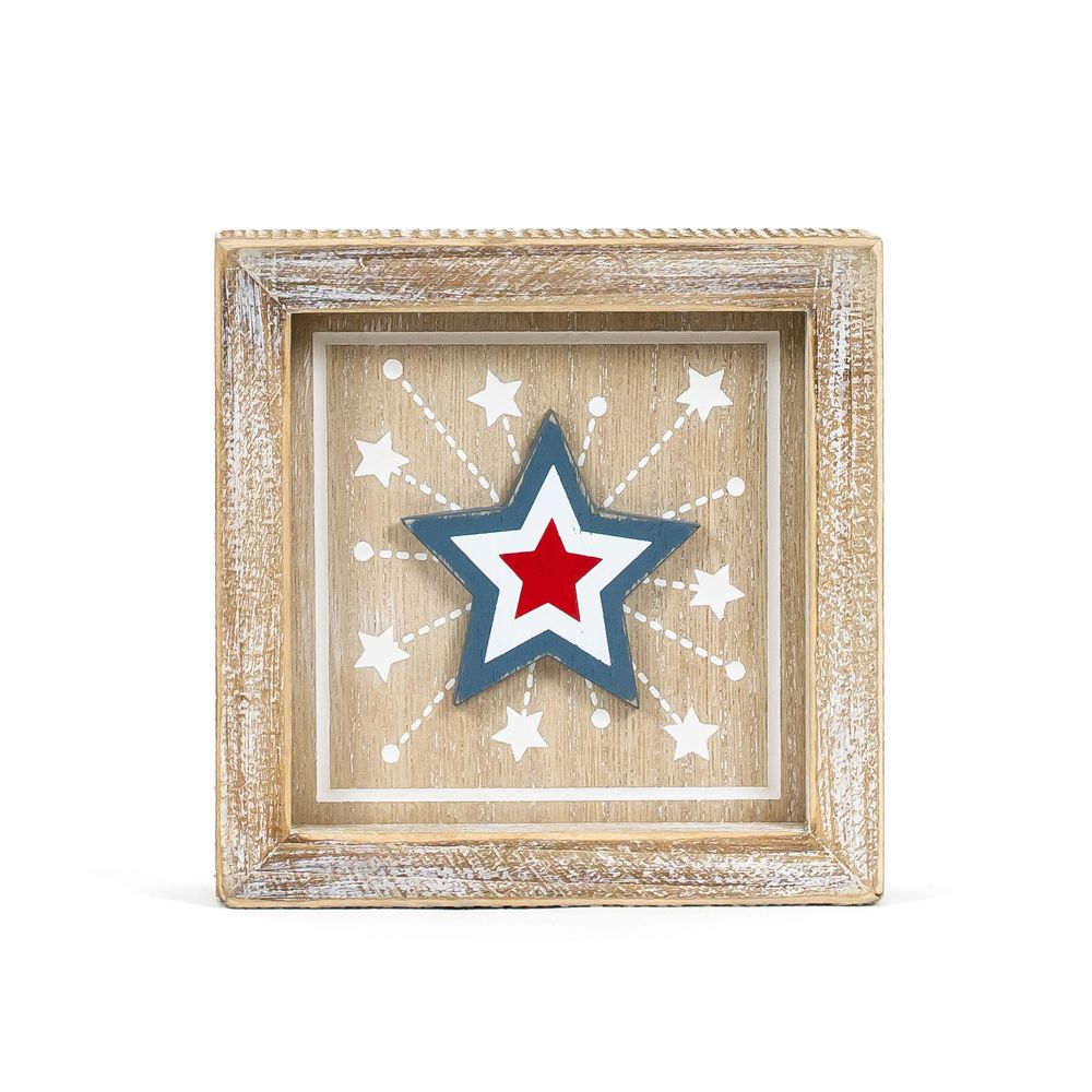 5" Reversible Wood Frame Sign - Stars/Peach