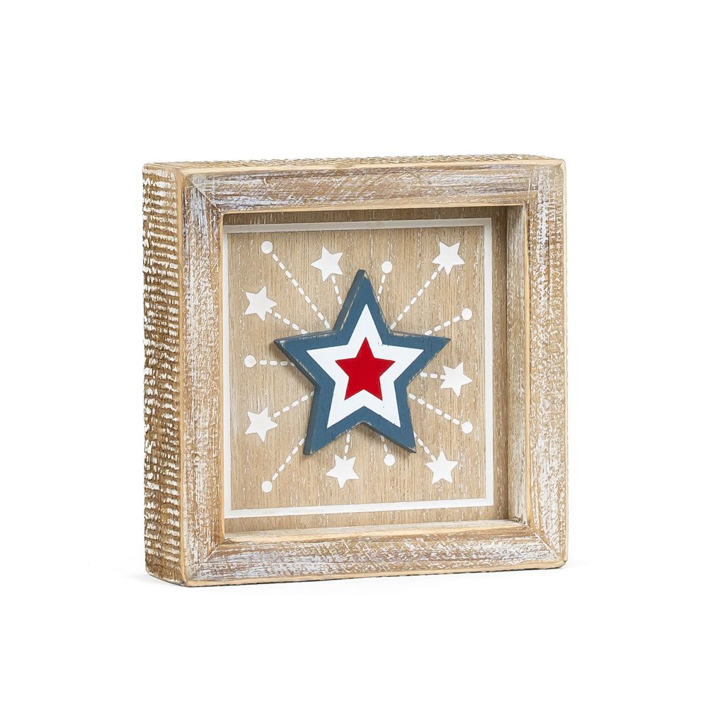5" Reversible Wood Frame Sign - Stars/Peach