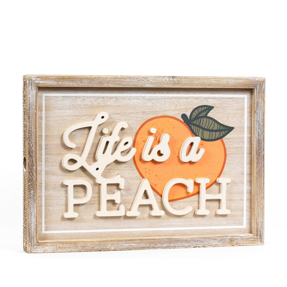 17" x 12"Reversible Wood Framed Sign - Life is a Peach and American Flag | Multicolor