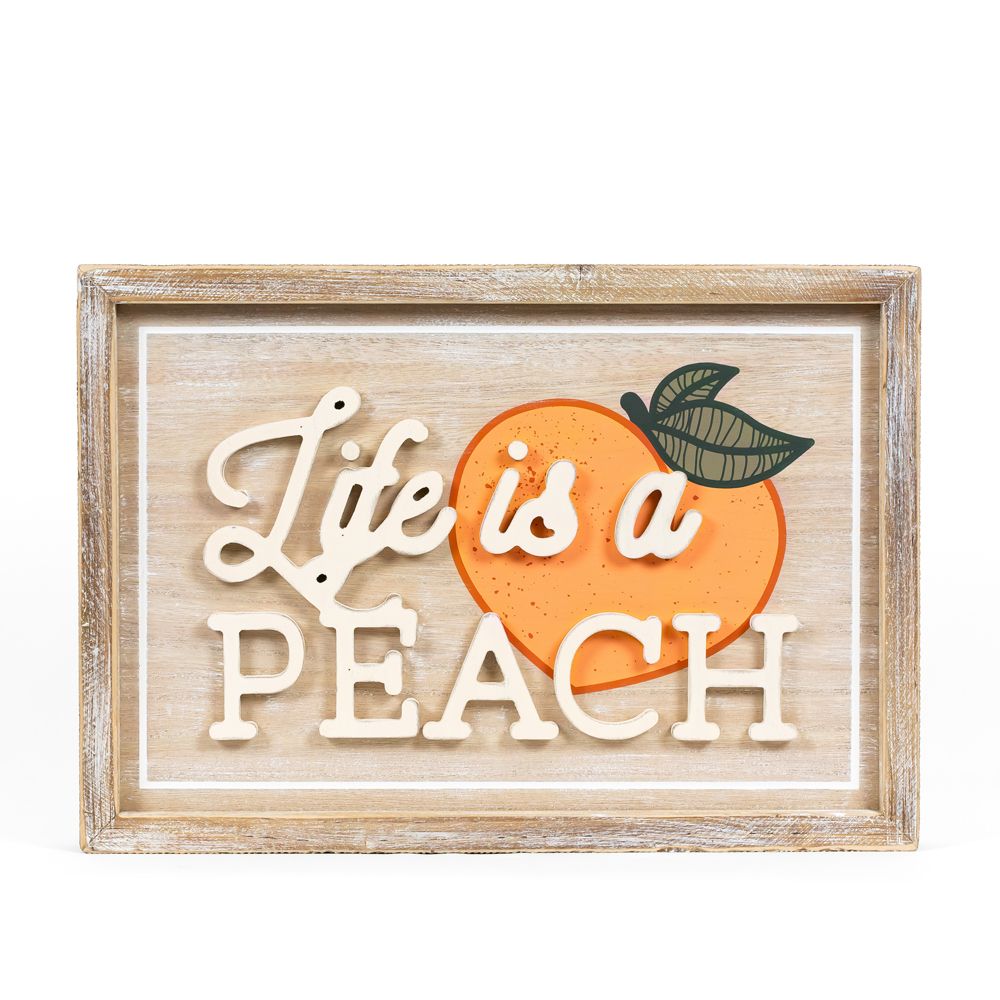 17" x 12"Reversible Wood Framed Sign - Life is a Peach and American Flag | Multicolor