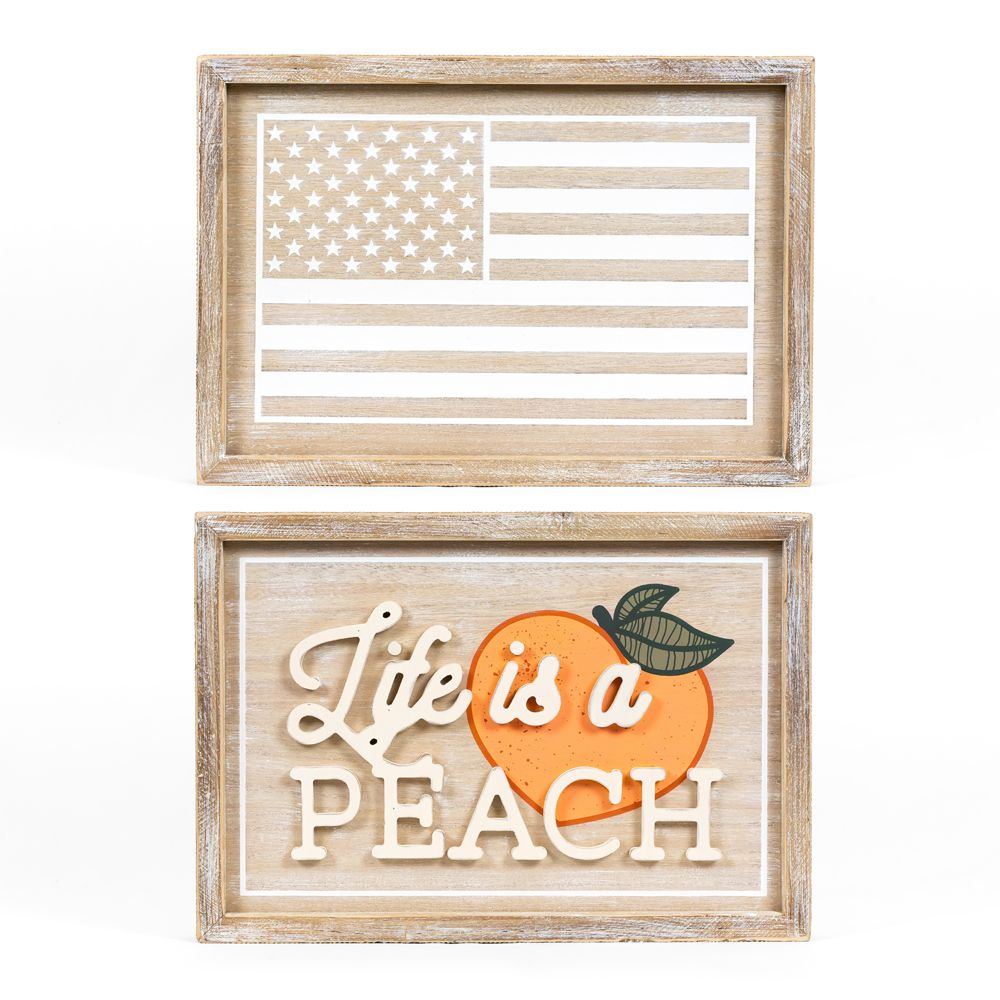 17x12x1.5 rvs wood frame sign (PEACH/FLAG)