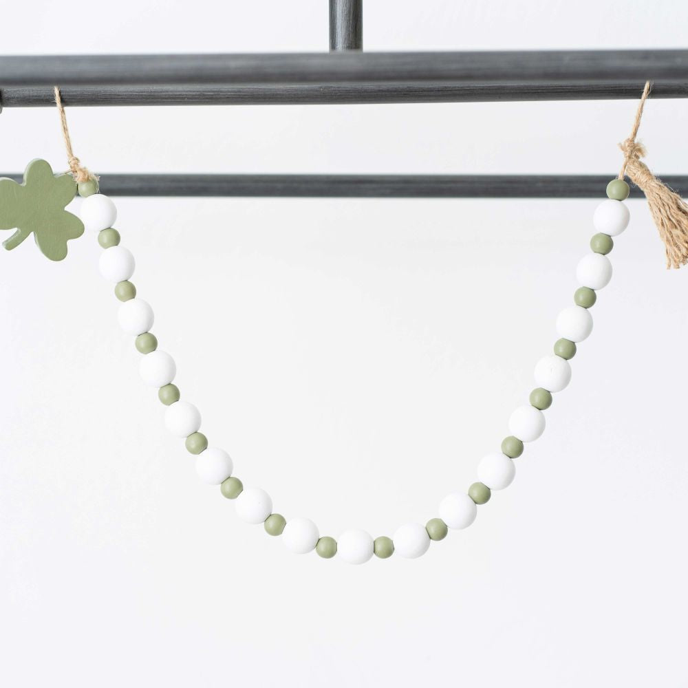 24" Wood Bead Garland - Shamrock | White and Green