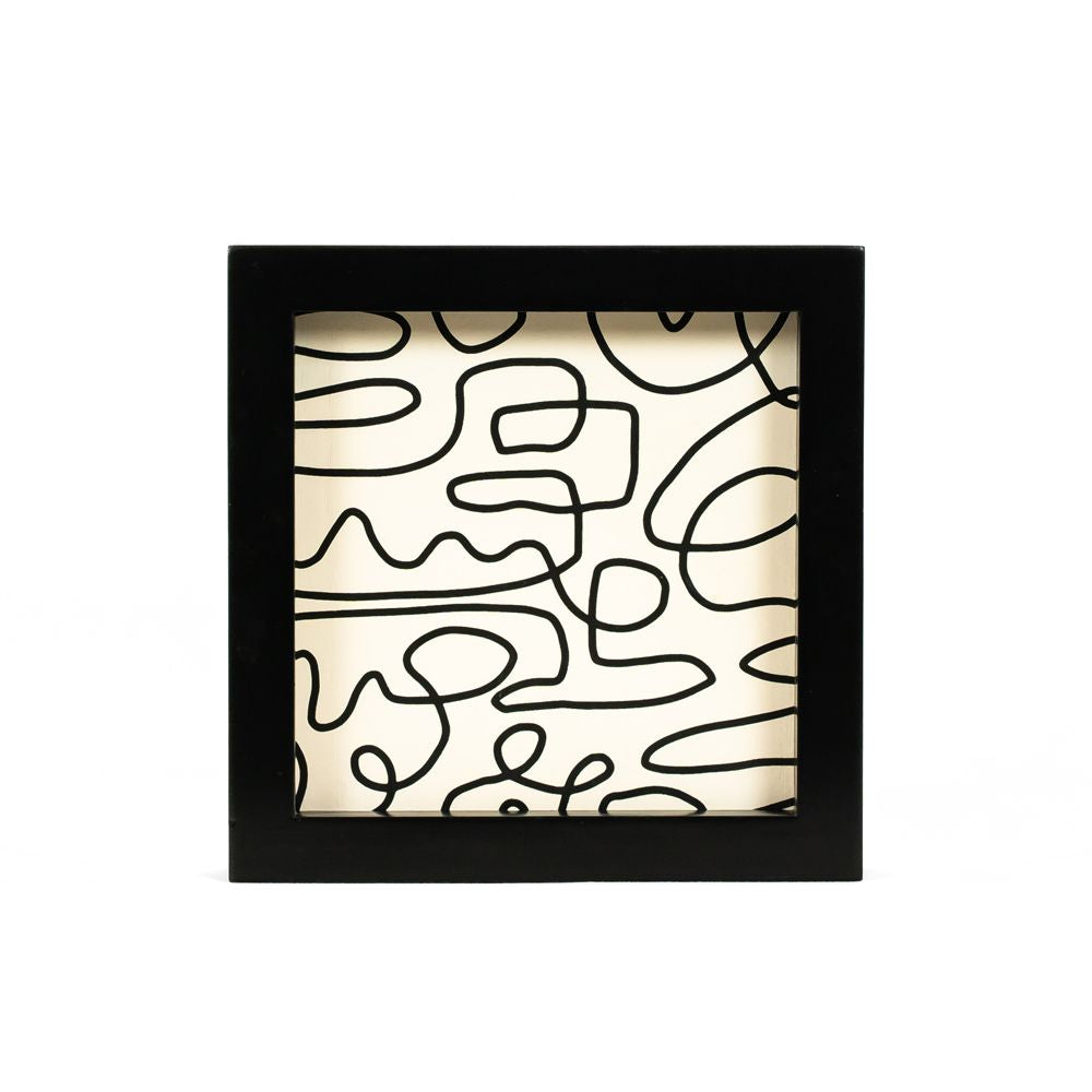 7" Reversible Wood Framed Sign - Squiggle/Woman | White and Black