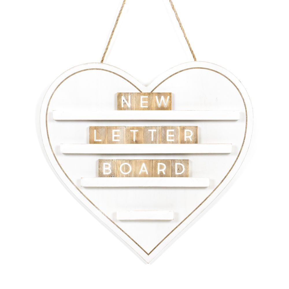 18" Hanging Wood Letterboard - Heart | White