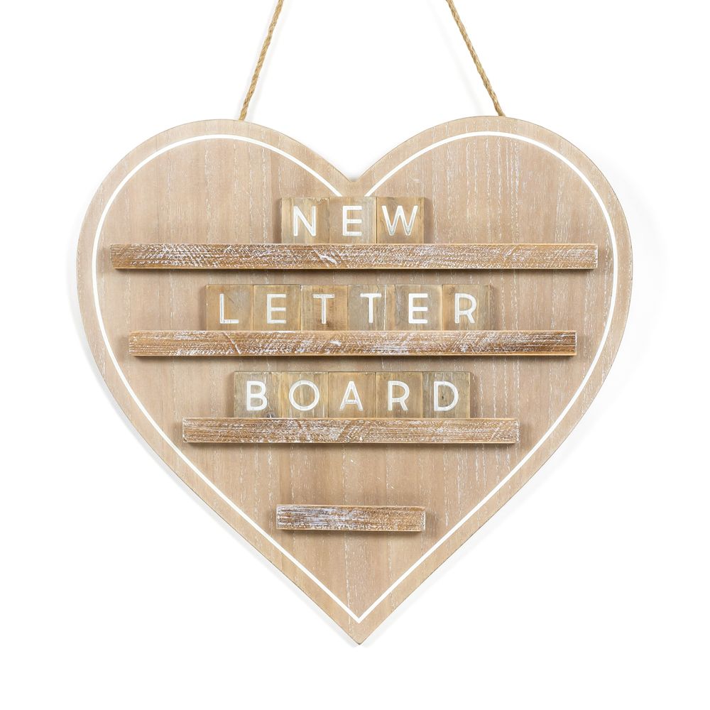 18" Hanging Wood Letterboard - Heart | Natural and White