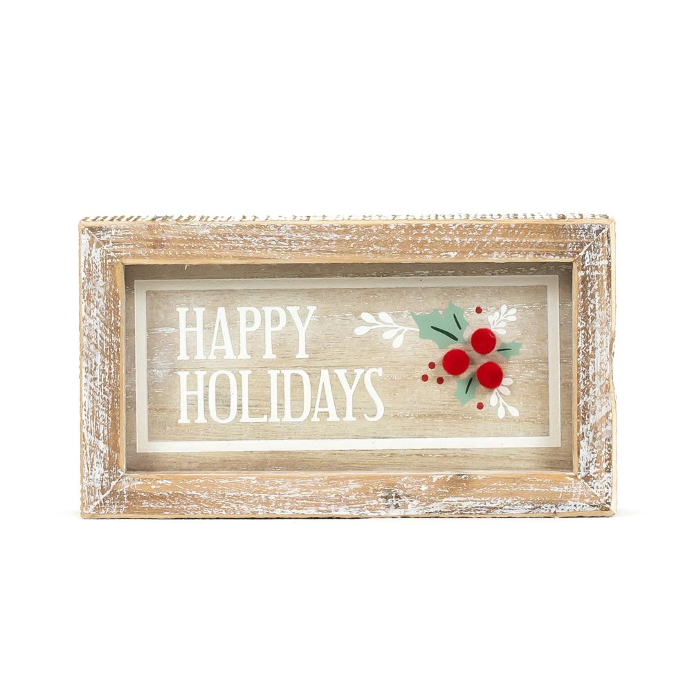 7" x 4" Reversible Wood Frame Sign - Happy Holidays/Love You | Multicolor