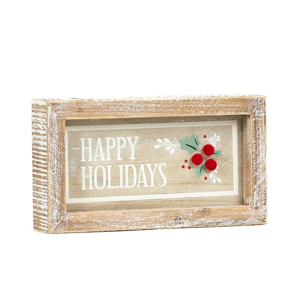 7" x 4" Reversible Wood Frame Sign - Happy Holidays/Love You | Multicolor