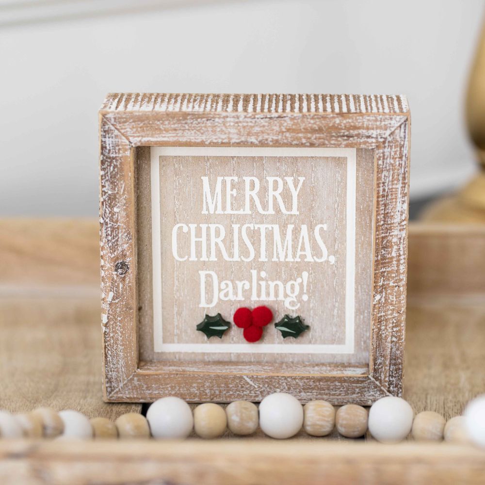 5" Reversible Wood Frame Sign - Holly and Merry Christmas Darling | Multicolor