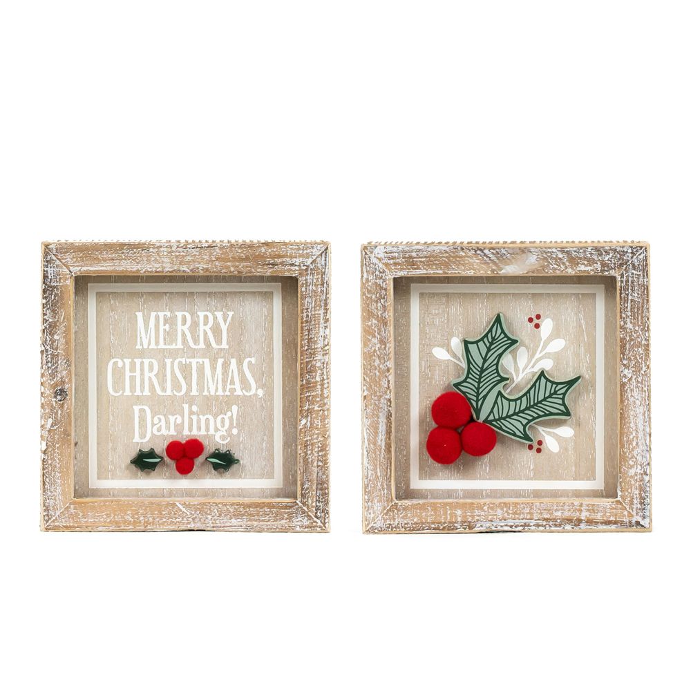 5x5x1.5 rvs wood frame sign (HOLLY/MERRY