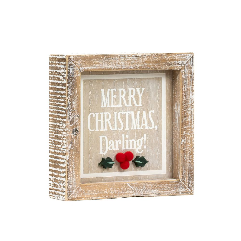 5" Reversible Wood Frame Sign - Holly and Merry Christmas Darling | Multicolor