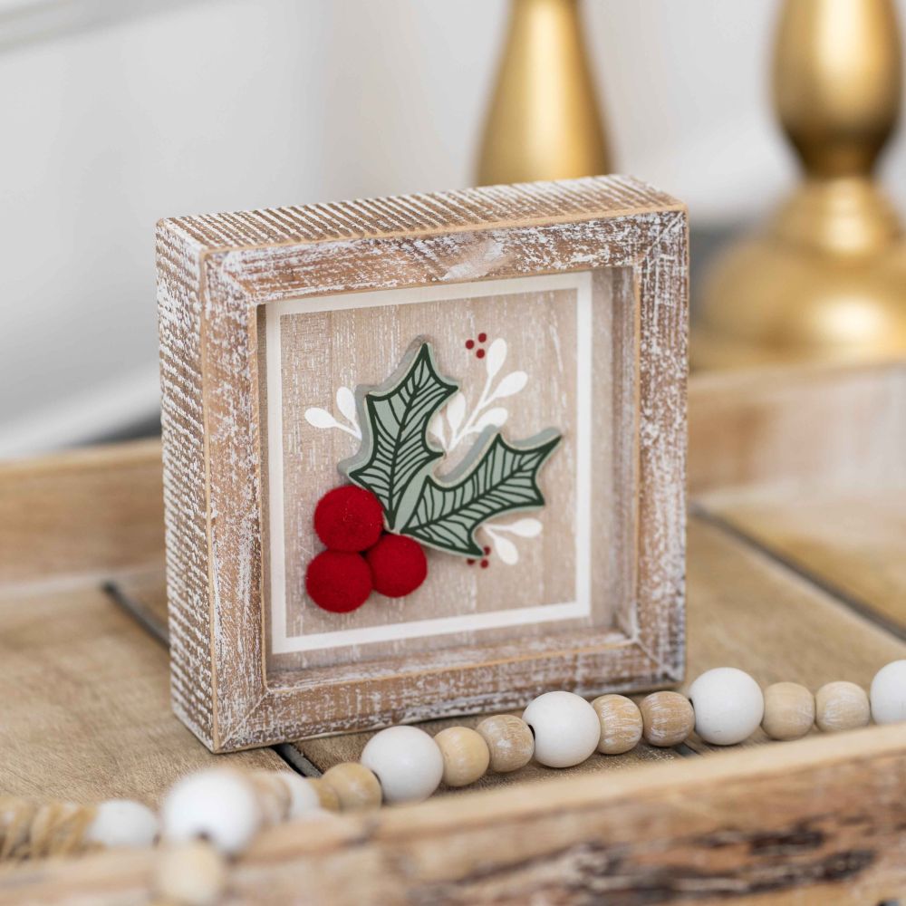 5" Reversible Wood Frame Sign - Holly and Merry Christmas Darling | Multicolor