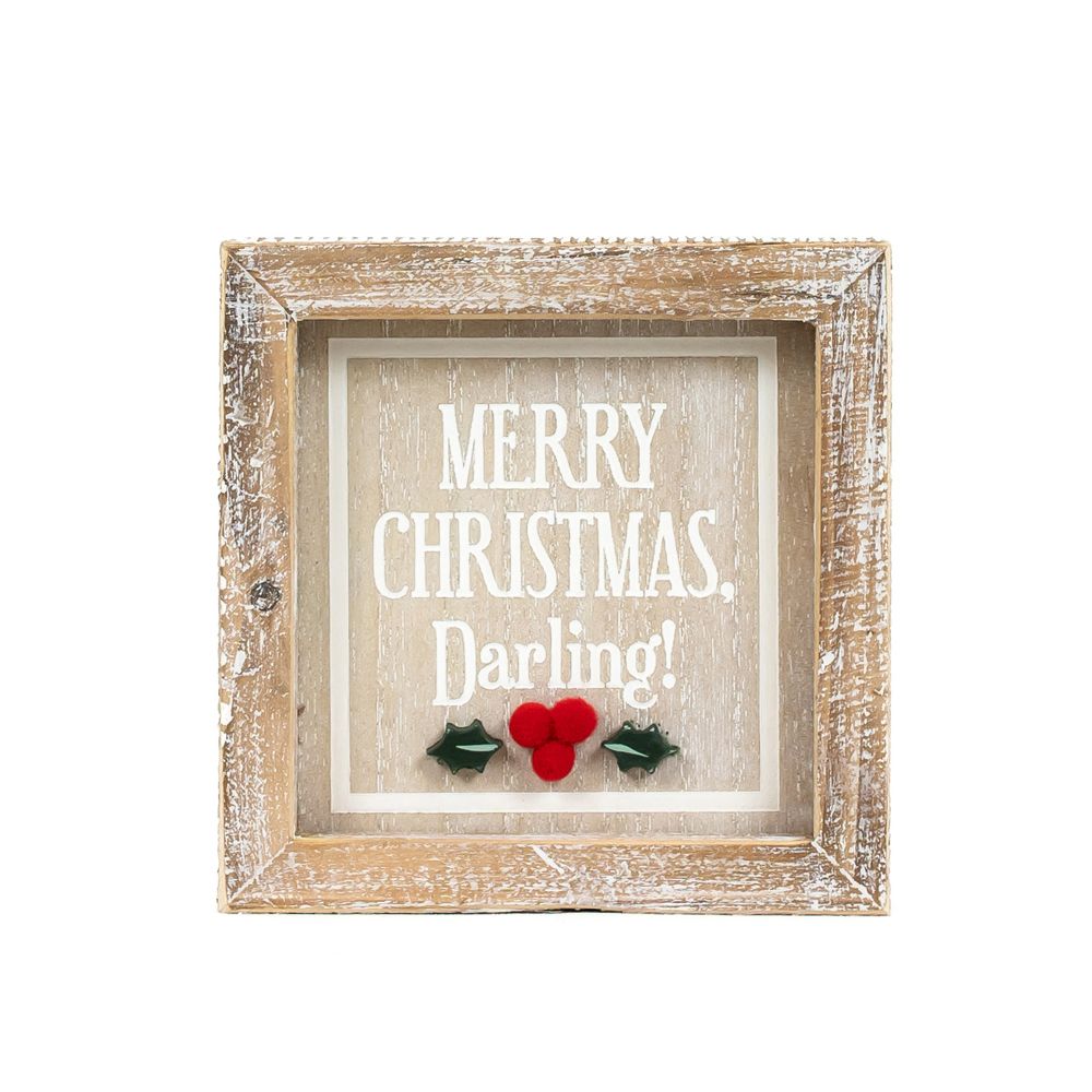 5" Reversible Wood Frame Sign - Holly and Merry Christmas Darling | Multicolor