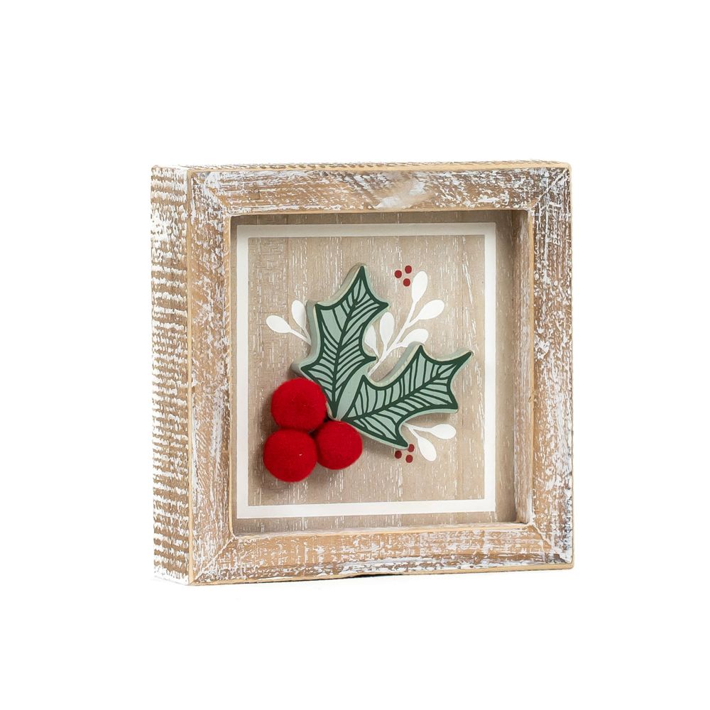 5" Reversible Wood Frame Sign - Holly and Merry Christmas Darling | Multicolor
