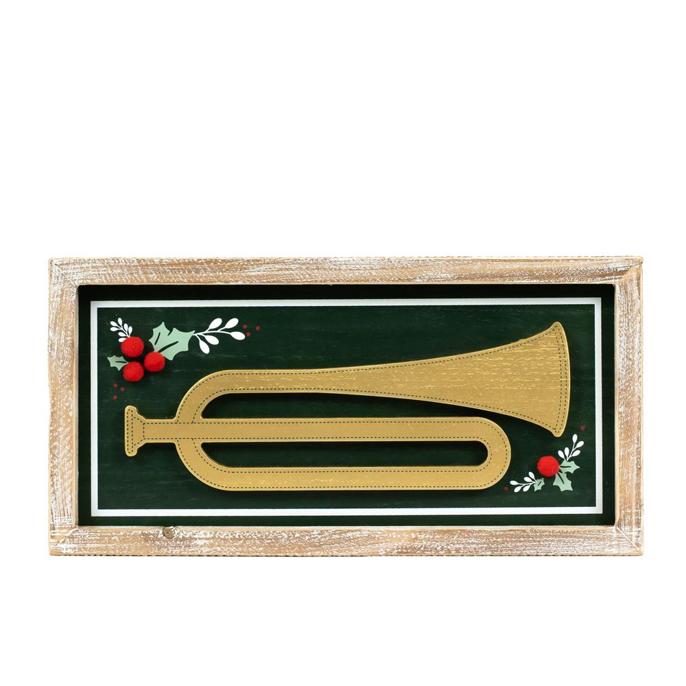 13" x 6" Reversible Wood Frame Sign - Horn/All You Need Is Love | Multicolor