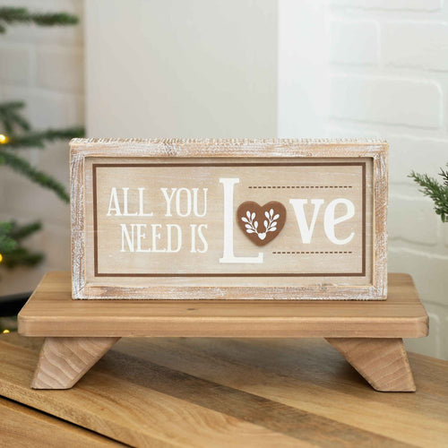 13" x 6" Reversible Wood Frame Sign - Horn/All You Need Is Love | Multicolor