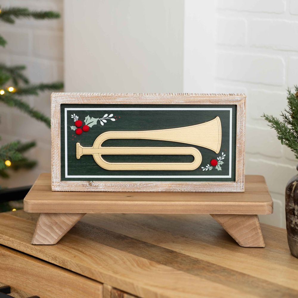 13" x 6" Reversible Wood Frame Sign - Horn/All You Need Is Love | Multicolor