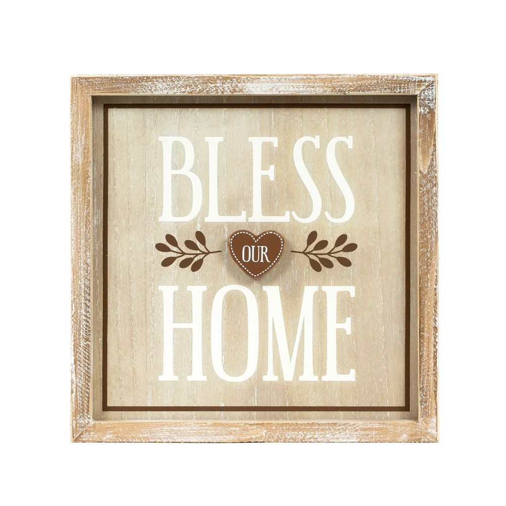10" Reversible Wood Frame Sign - Horn/Bless Our Home | Multicolor