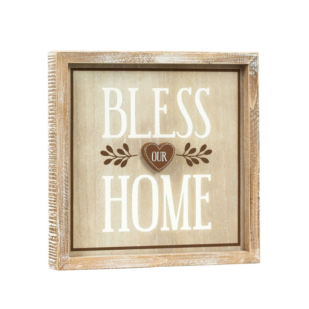 10" Reversible Wood Frame Sign - Horn/Bless Our Home | Multicolor