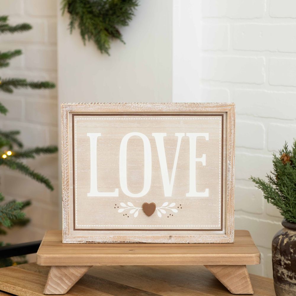 13" x 10" Reversible Wood Frame Sign - Joy/Love | Multicolor