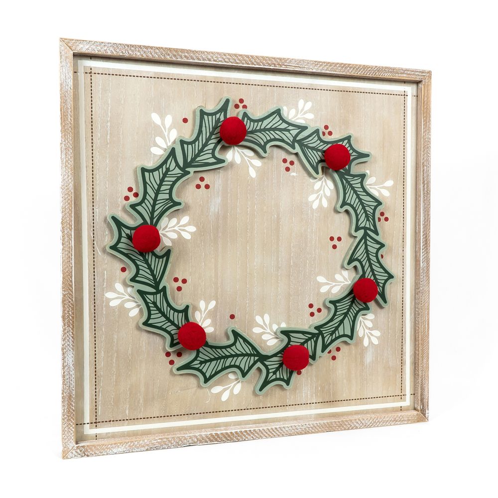 24" Wood Frame Sign - Wreath | Multicolor
