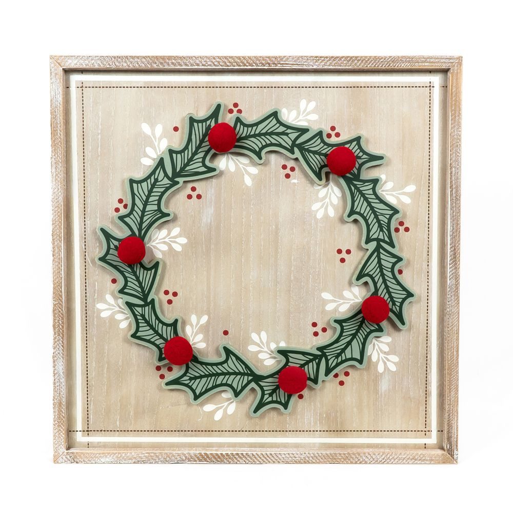 24" Wood Frame Sign - Wreath | Multicolor