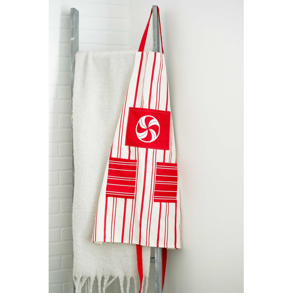 25" x 35" Cotton Apron - Peppermint | Red and White
