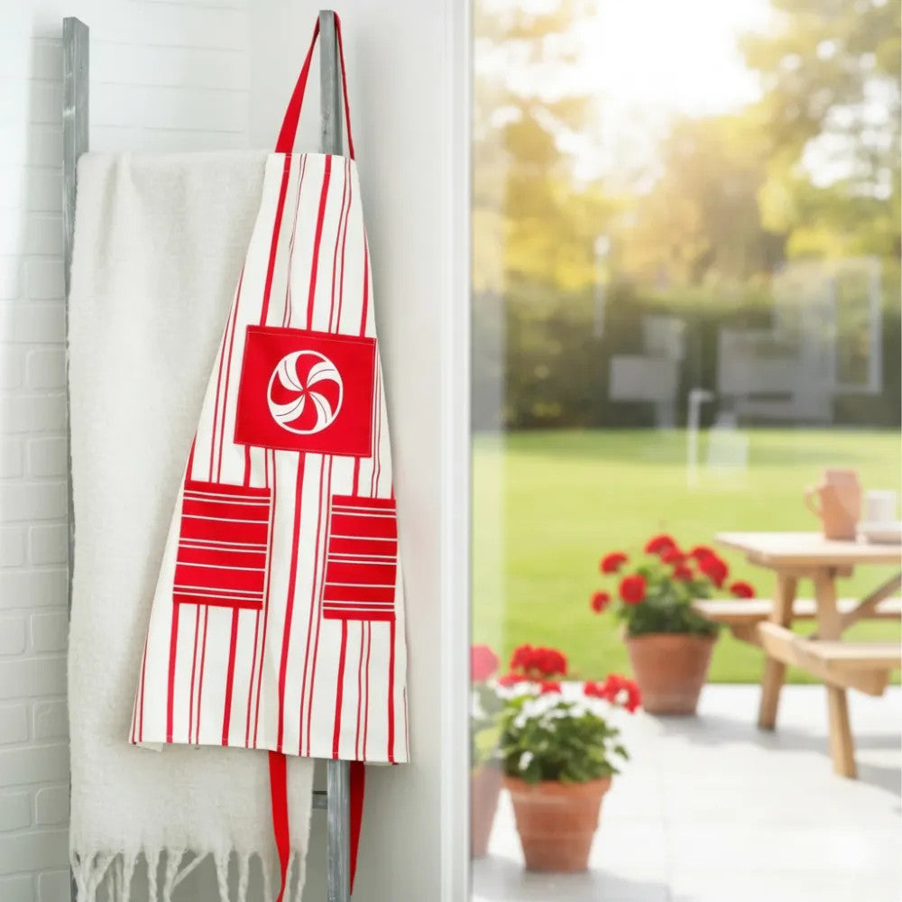 25" x 35" Cotton Apron - Peppermint | Red and White