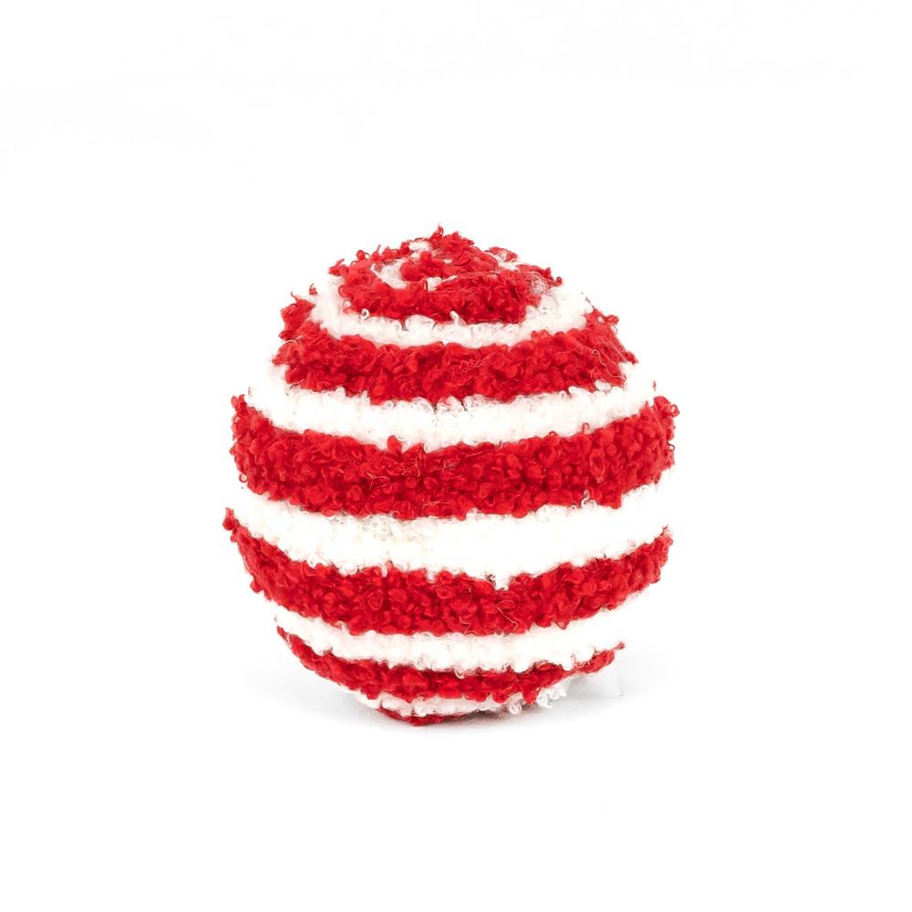 3x3x3 yarn ball ornament, rd/wh