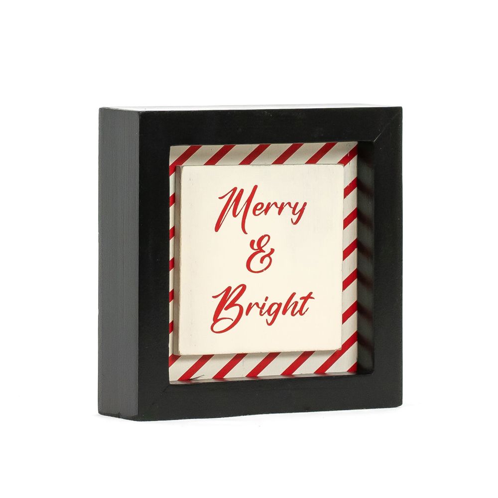 5" Reversible Wood Frame Sign - Merry and Bright/Plant