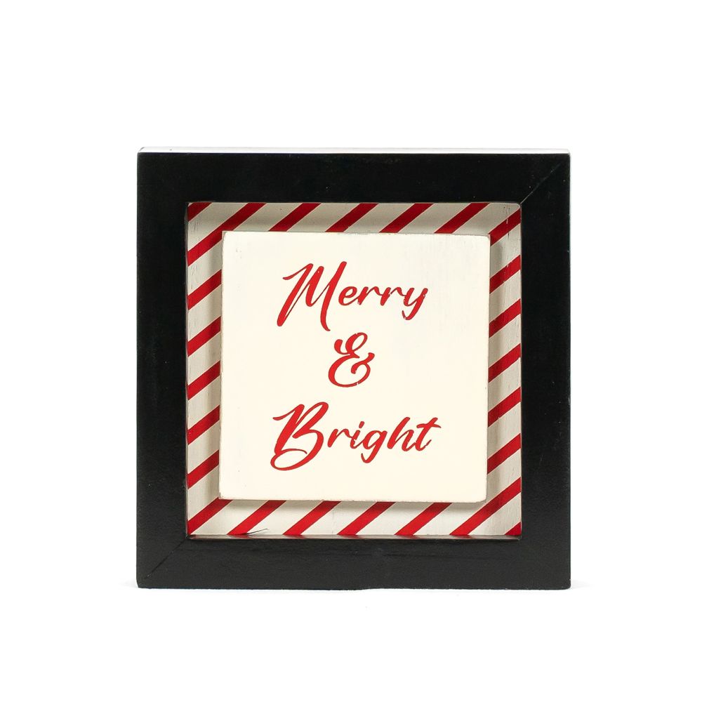 5" Reversible Wood Frame Sign - Merry and Bright/Plant