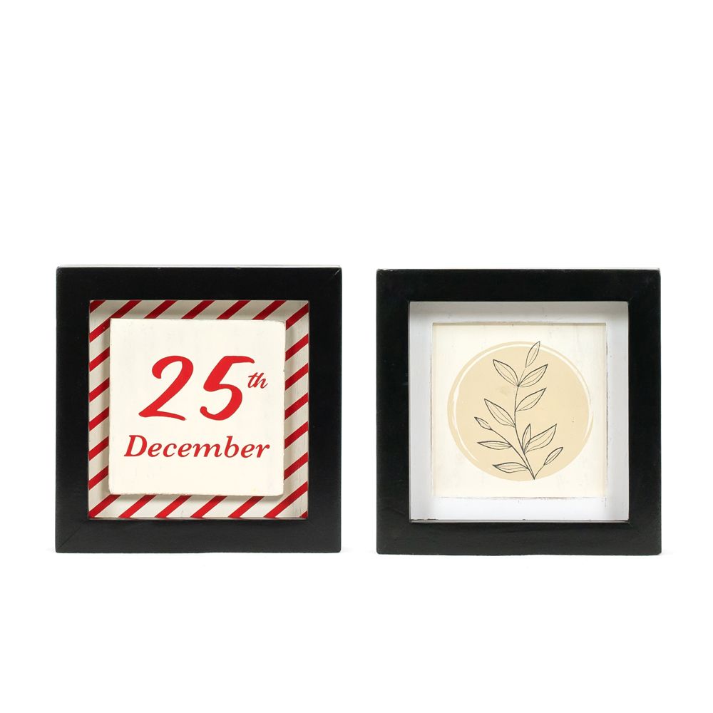 5" Reversible Wood Frame Sign - 25th December/Plant