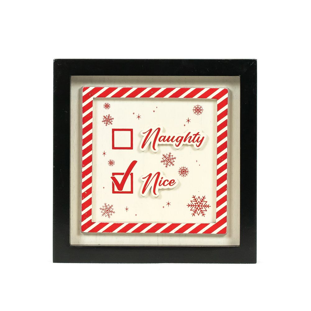 7" Reversible Wood Frame Sign - Naughty Nice/Rainbow | Multicolor