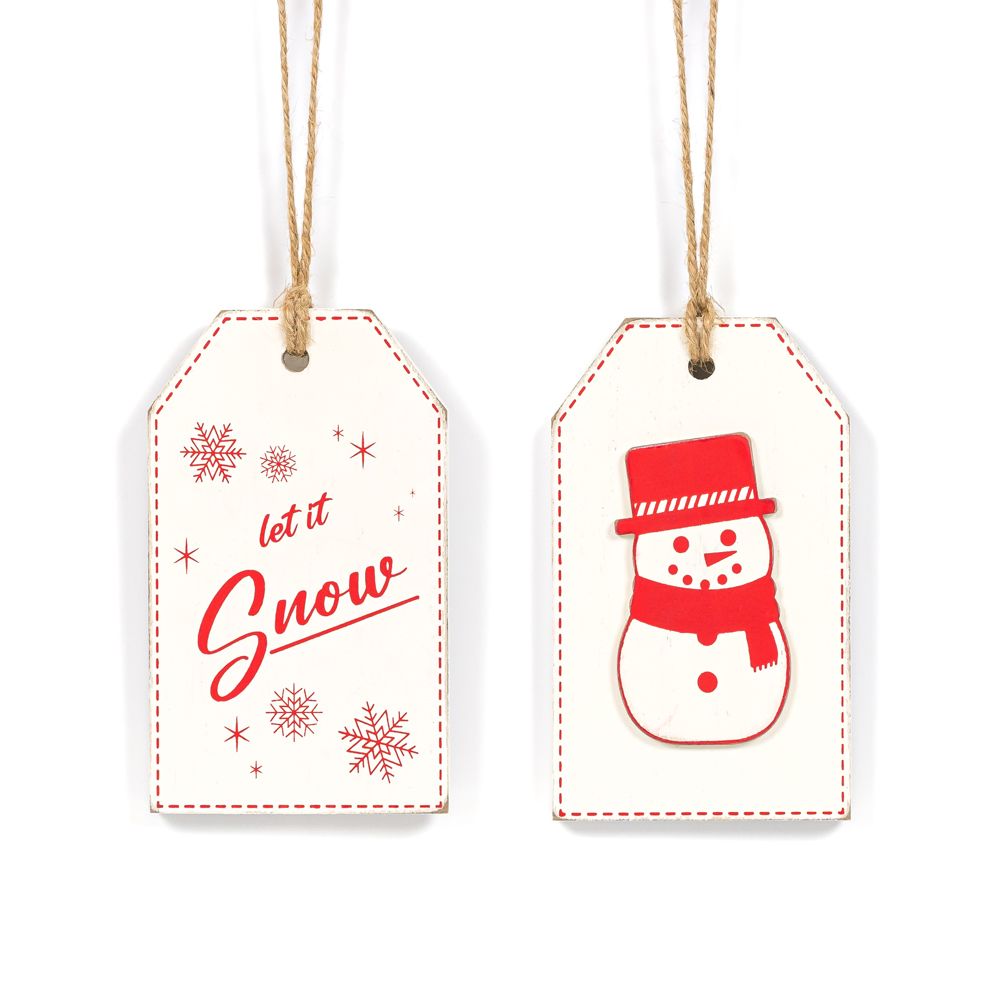 3x5x.5 rvs wood tag (SNOW/SNOWMAN) wh/rd