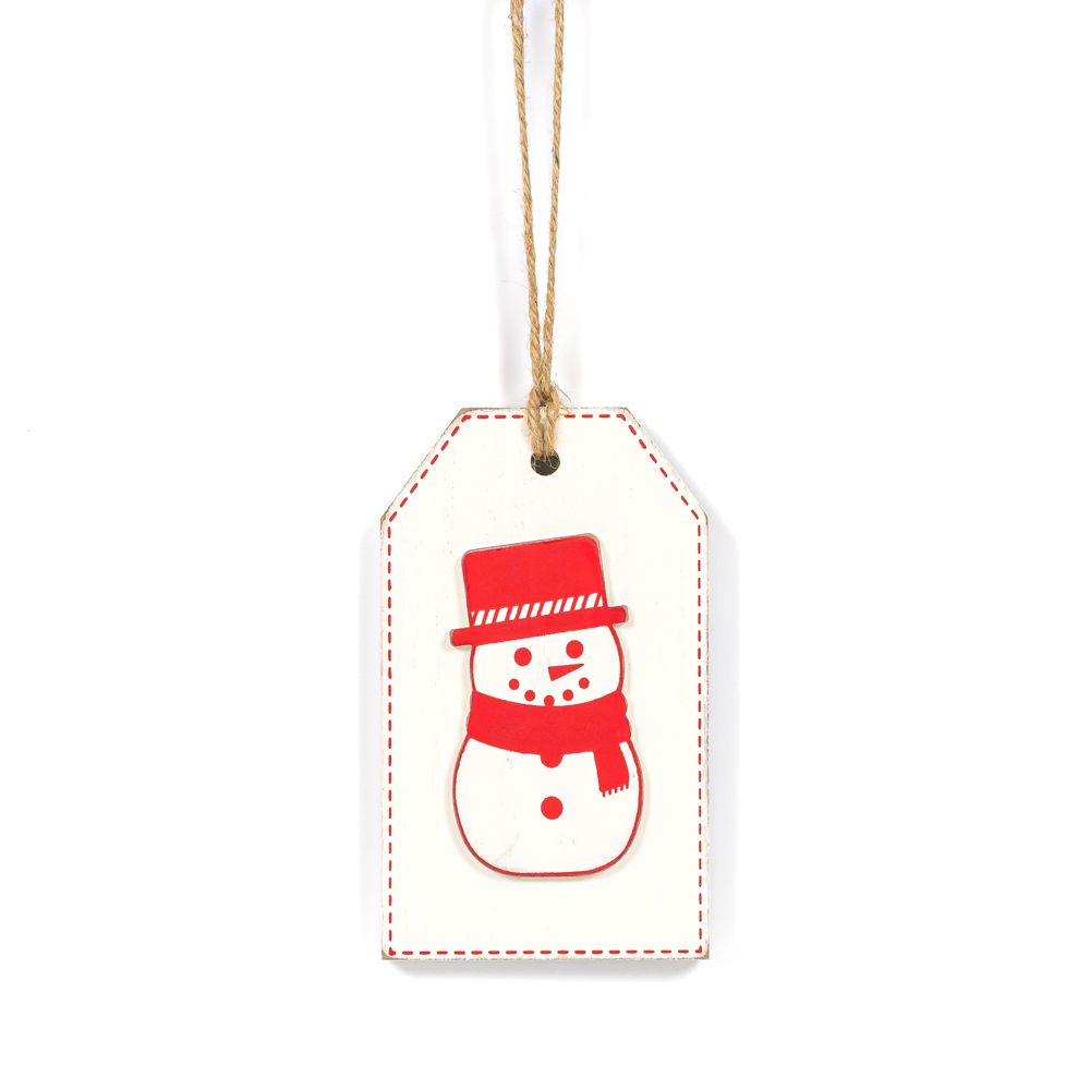 5" Reversible Wood Tag - Snow/Snowman | White and Red