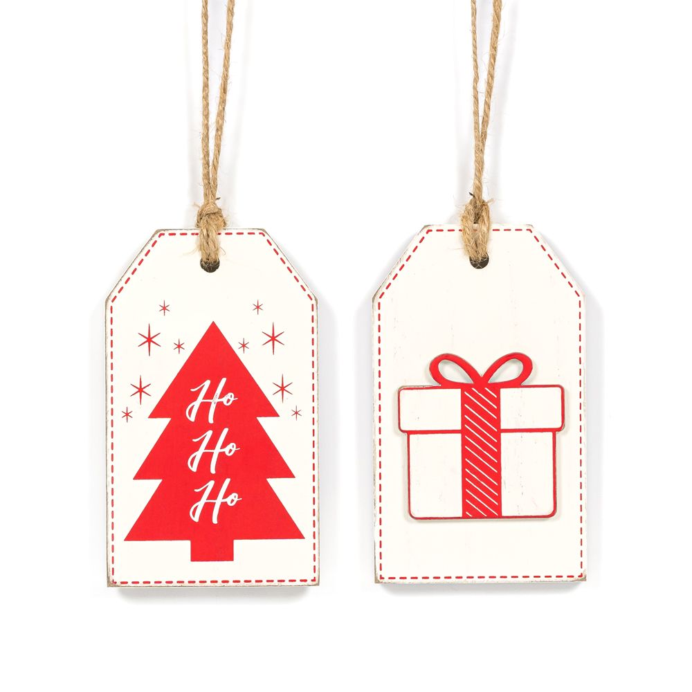 3x5x.5 rvs wood tag (TREE/PRESENT) rd/wh