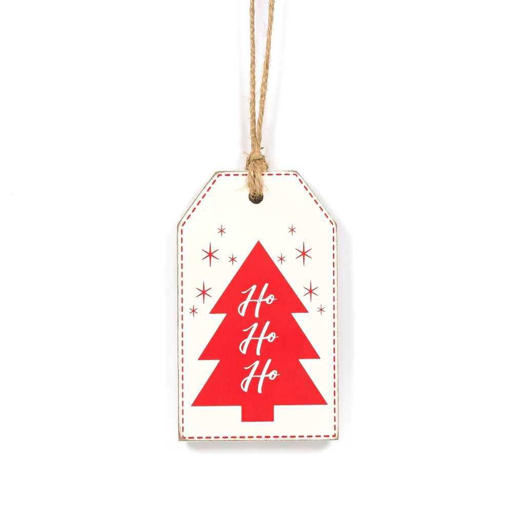 5" Reversible Wood Tag - Tree and Present | Red and White