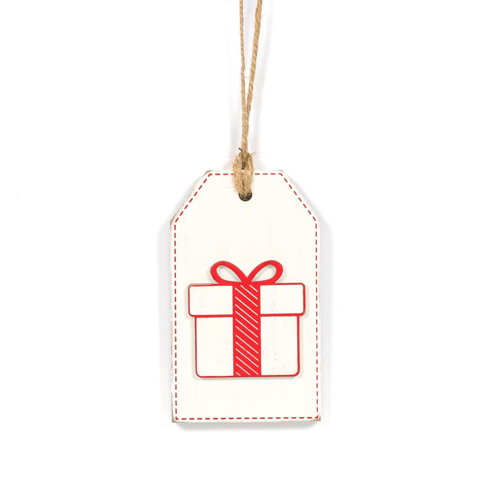 5" Reversible Wood Tag - Tree and Present | Red and White
