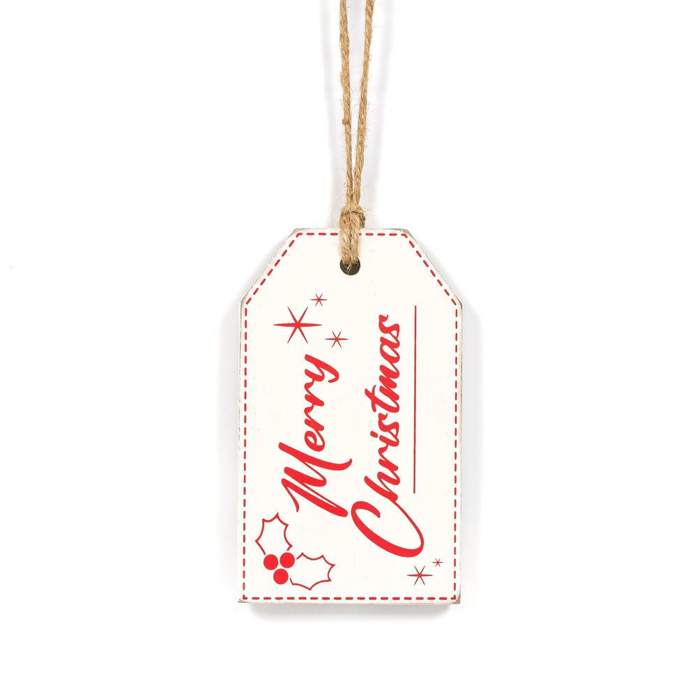 5" Reversible Wood Tag - Merry and Candy | Red and White
