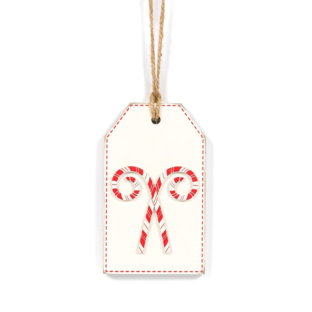 5" Reversible Wood Tag - Merry and Candy | Red and White