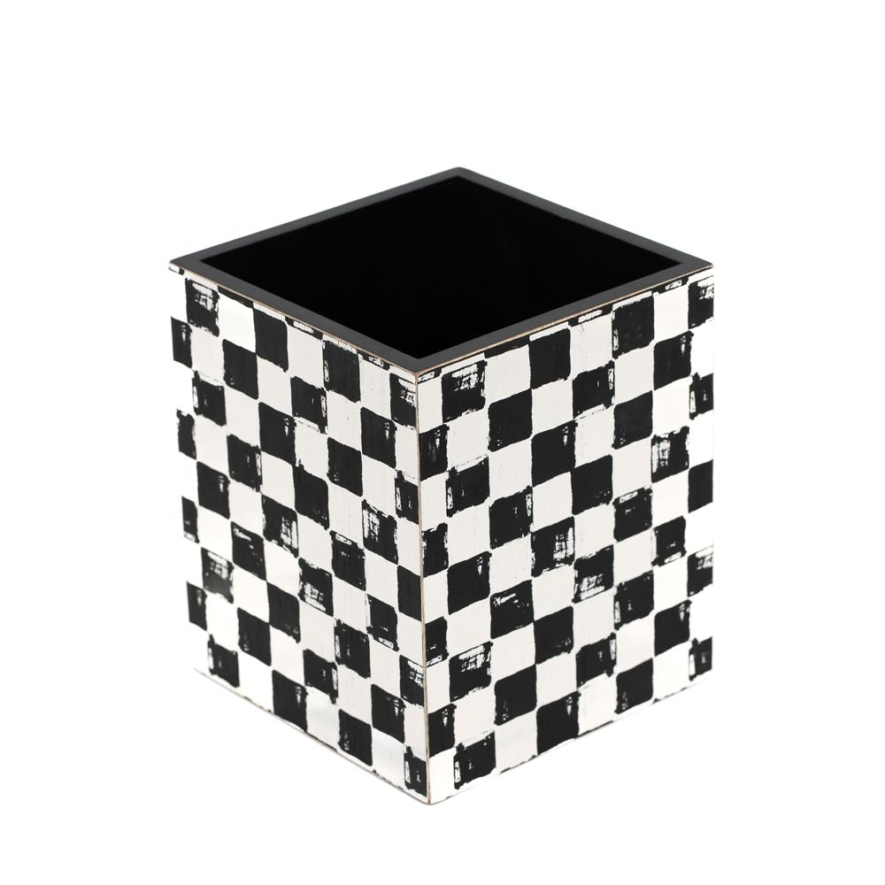 6x7x6 wood pencil holder (CHECK) bk/wh
