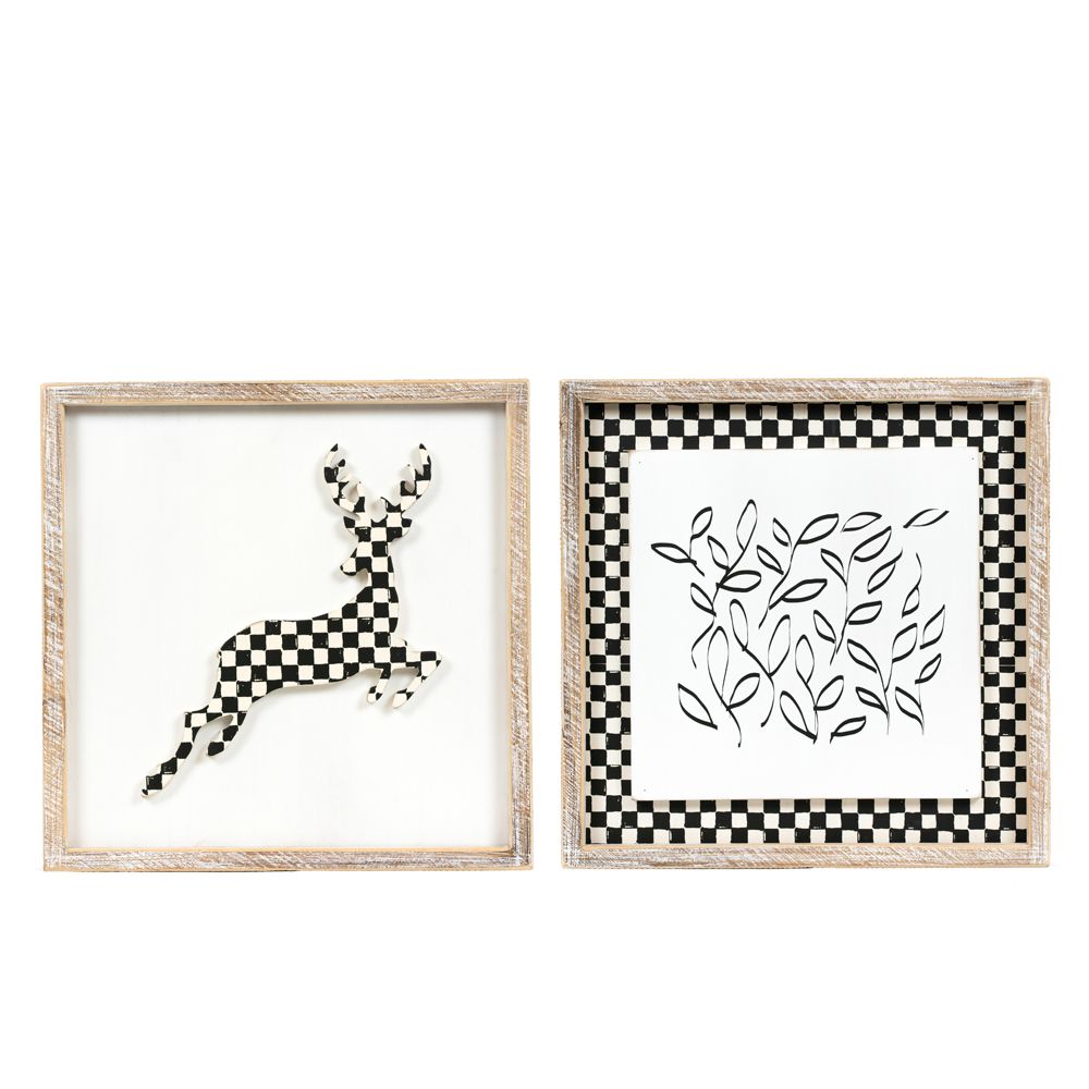 13x13x1.5 rvs wood frame sign (REINDEER/LEAVES)