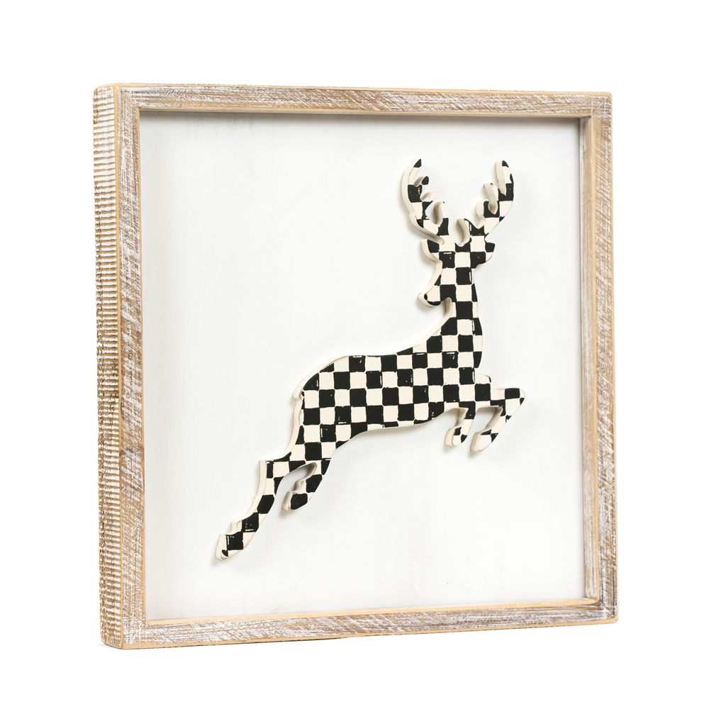 13" Reversible Wood Frame Sign - Reindeer/Leaves | Multicolor