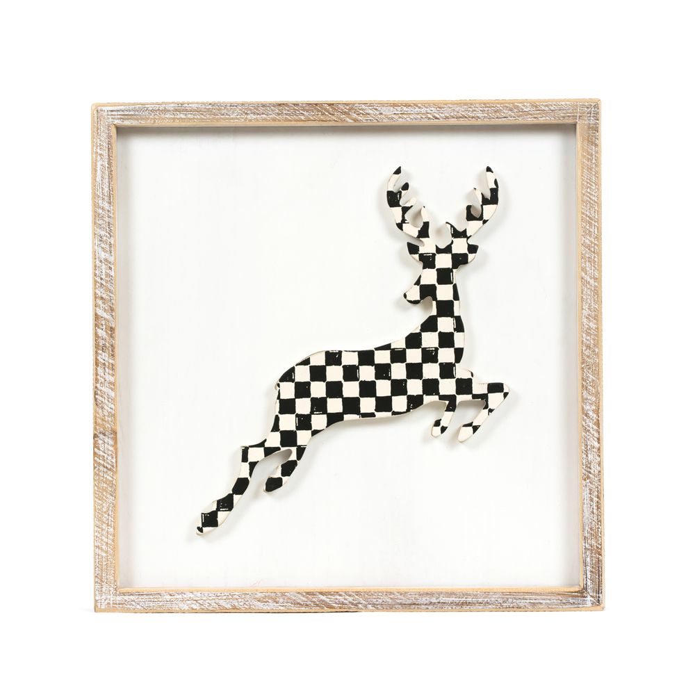 13" Reversible Wood Frame Sign - Reindeer/Leaves | Multicolor